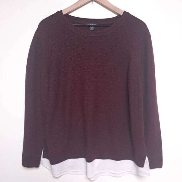 Hilary Radley Womens 2fer Long Sleeve Sweater Sz XXL Burgundy Wine Ribbed Tunic - Picture 2 of 8